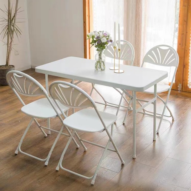 Lightweight Portable Plastic Fan Back White Folding Events Chair 