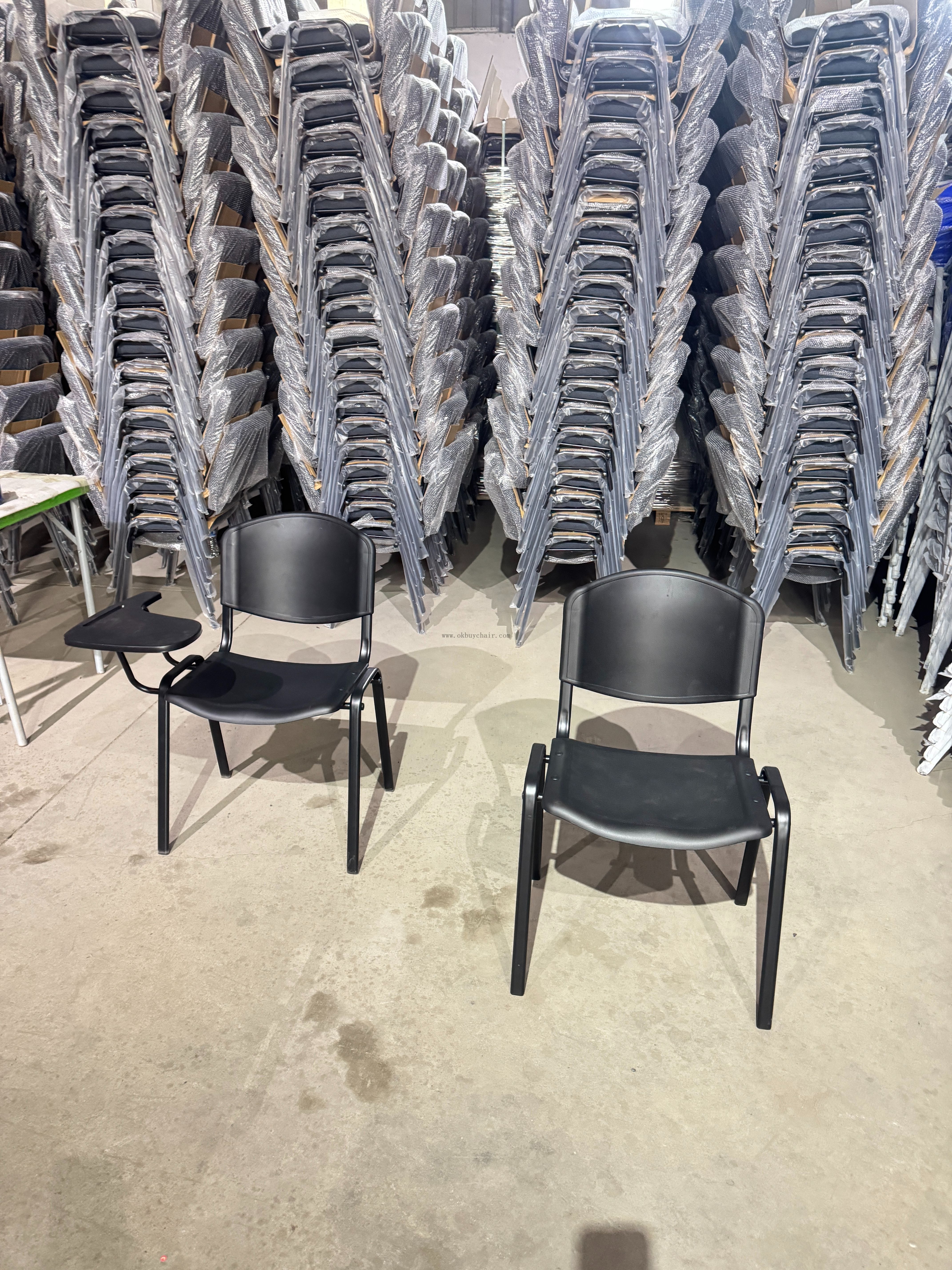 OK-510X Powder Coated Leg Plastic Conference Chair with Writing Tablet for Conference Halls