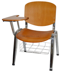 Chrome Frame Plywood Training Chair with Writing Tablet and Book Rack for Classrooms and Lecture Halls