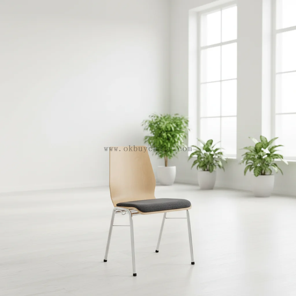 OK-2062S Stackable Plywood Conference Chair with Upholstered Seat and Chrome Frame