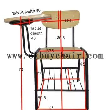 Stackable Plywood Training Chair with Writing Tablet and Under-seat Book Rack for School Classroom