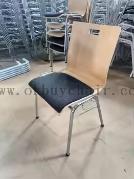 OK-2065S Stackable Plywood Conference Training Chair with Fabric Cushion Seat and Metal Frame