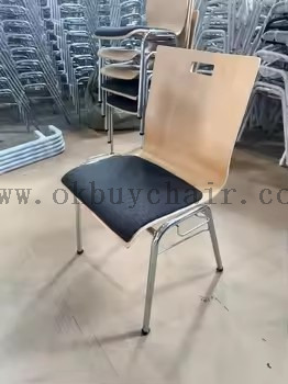 OK-2065S Stackable Plywood Conference Training Chair with Fabric Cushion Seat and Metal Frame