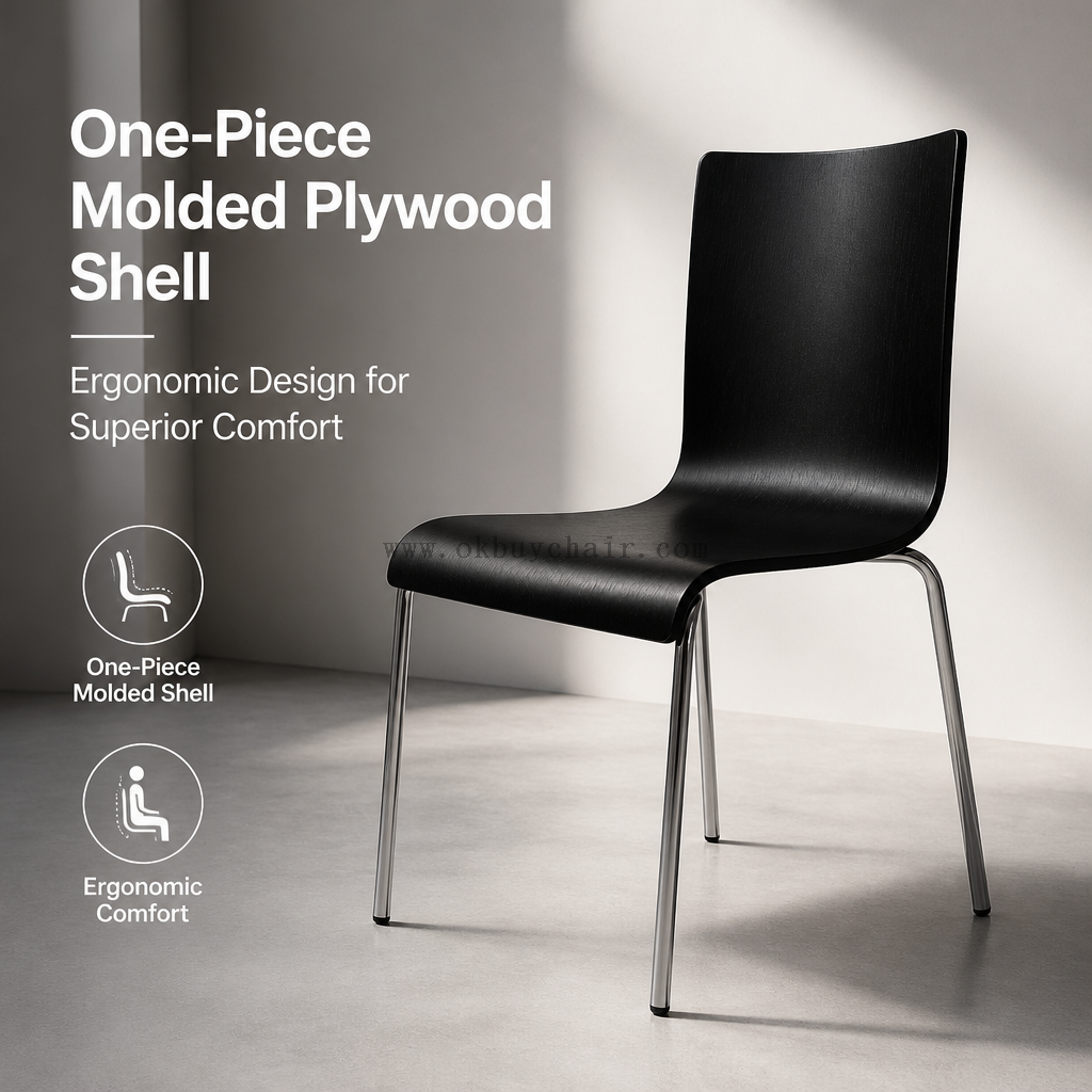 OK-2068 Plywood Classroom Training Chair with Chrome Steel Frame