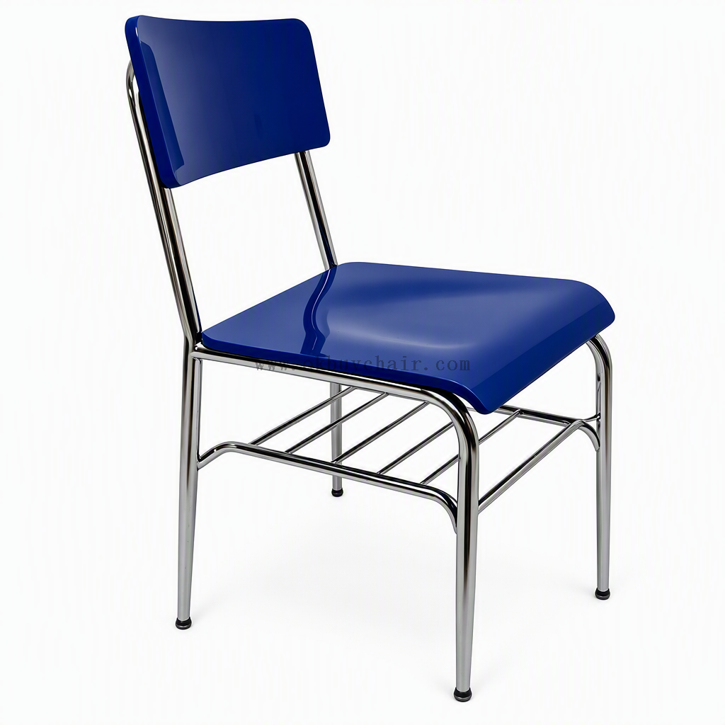 OK-2069 Glossy PP Training Chair with Cushioned Plywood Seat, Bookrack and Chrome-Plated Metal Frame