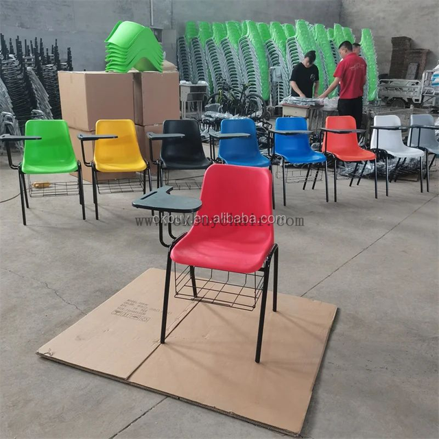Modern Ergonomic School Chair with Writing Tablet and Storage Basket Metal Frame PP Plastic Student Classroom Lecture Training Chair