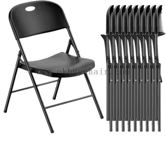 OK-346 Reinforced Black PP Folding Chair with Steel Frame for Conference Training School and Event Seating