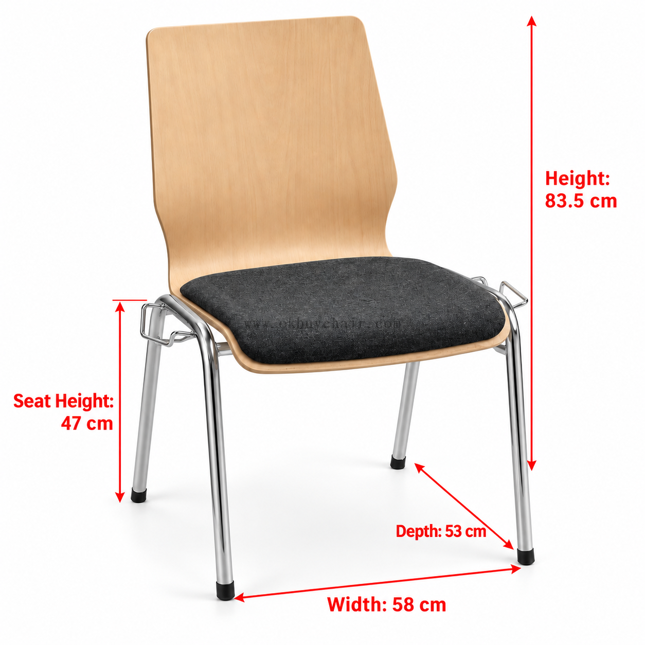 OK-2062S Stackable Plywood Conference Chair with Upholstered Seat and Chrome Frame