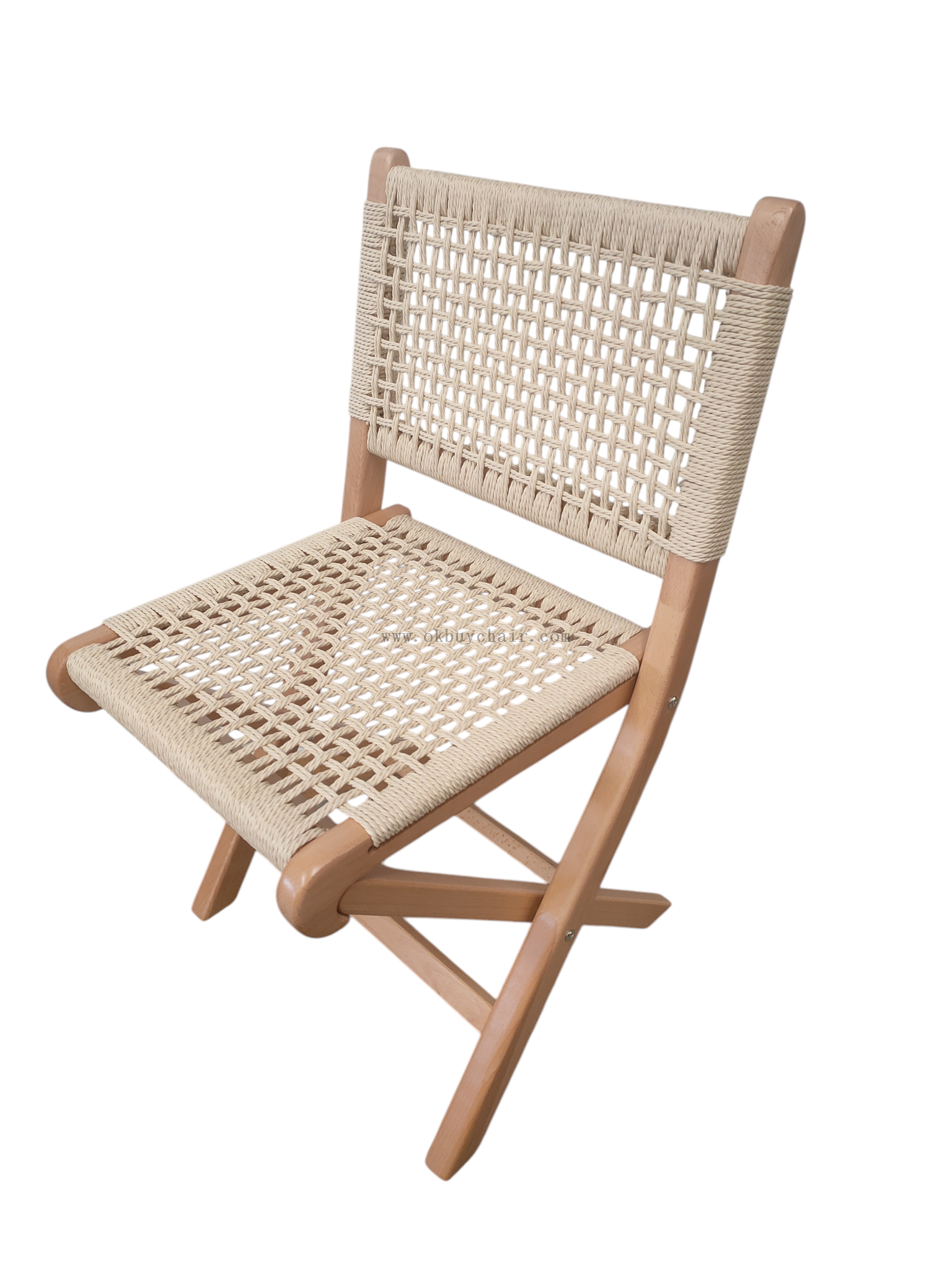 Natural Beech Wood Folding Chair with Woven Rope Seat and Back for Event Rental Conference Seating