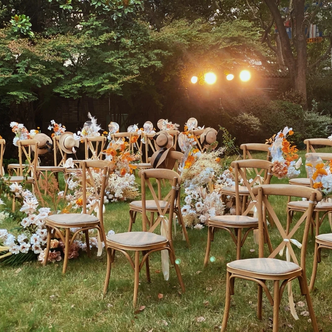 Cross back chairs arranged for a church or auditorium event