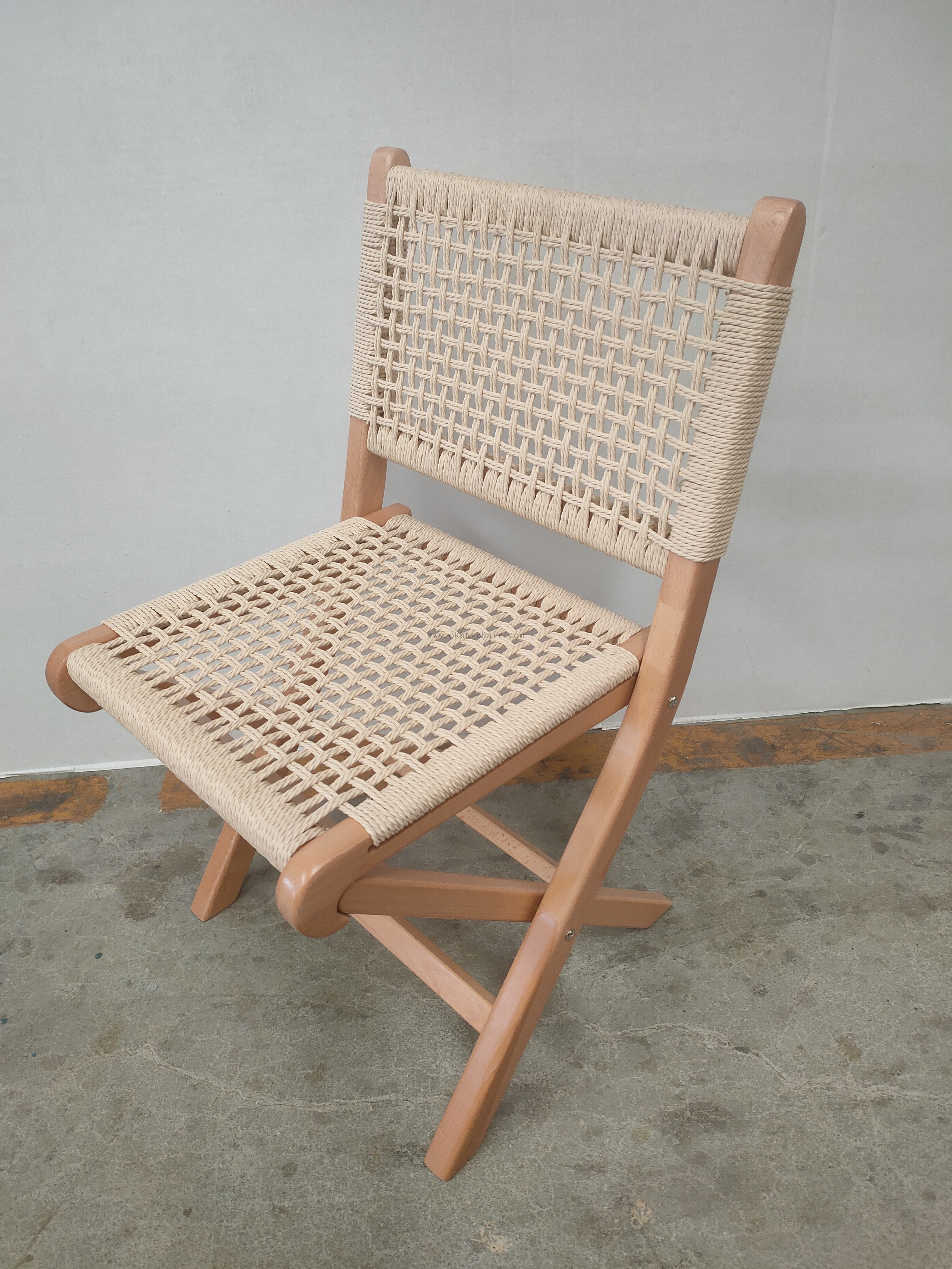 Natural Beech Wood Folding Chair with Woven Rope Seat and Back for Event Rental Conference Seating