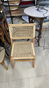 Natural Beech Wood Folding Chair with Woven Rope Seat and Back for Event Rental Conference Seating