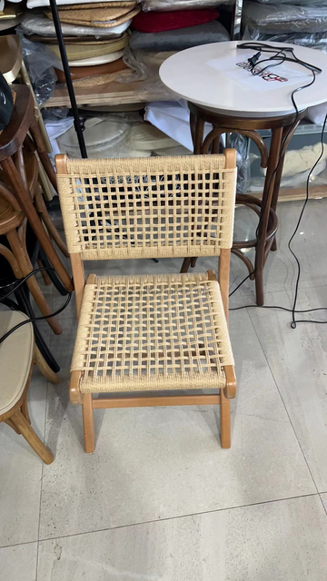 Natural Beech Wood Folding Chair with Woven Rope Seat and Back for Event Rental Conference Seating