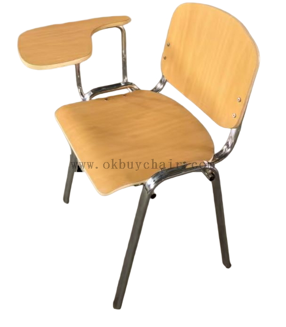 chrome leg plywood conference chair with writing pad