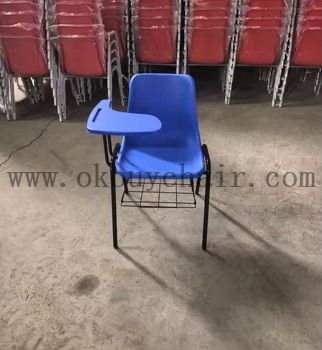 Modern Ergonomic School Chair with Writing Tablet and Storage Basket Metal Frame PP Plastic Student Classroom Lecture Training Chair