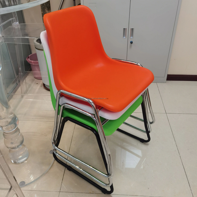 Durable PP Plastic Sled Base Chair with Polished Chrome Metal Frame Heavy Duty Stackable Side Meeting Chair for Office Furniture