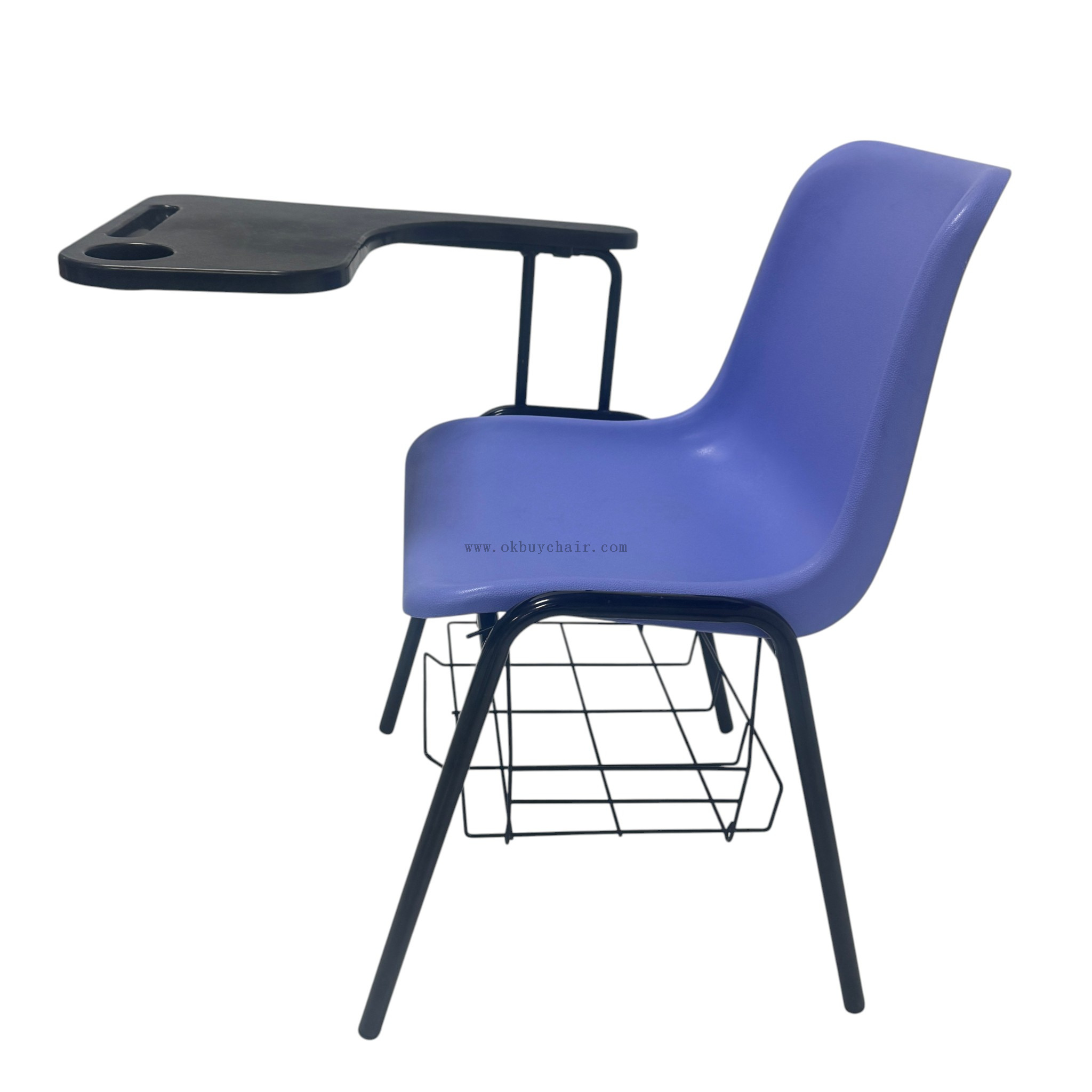 OK-505DGS PP School Training Chair Stackable Linking PP Training Chair with Writing Tablet Cup Holder and Book Basket for Classroom