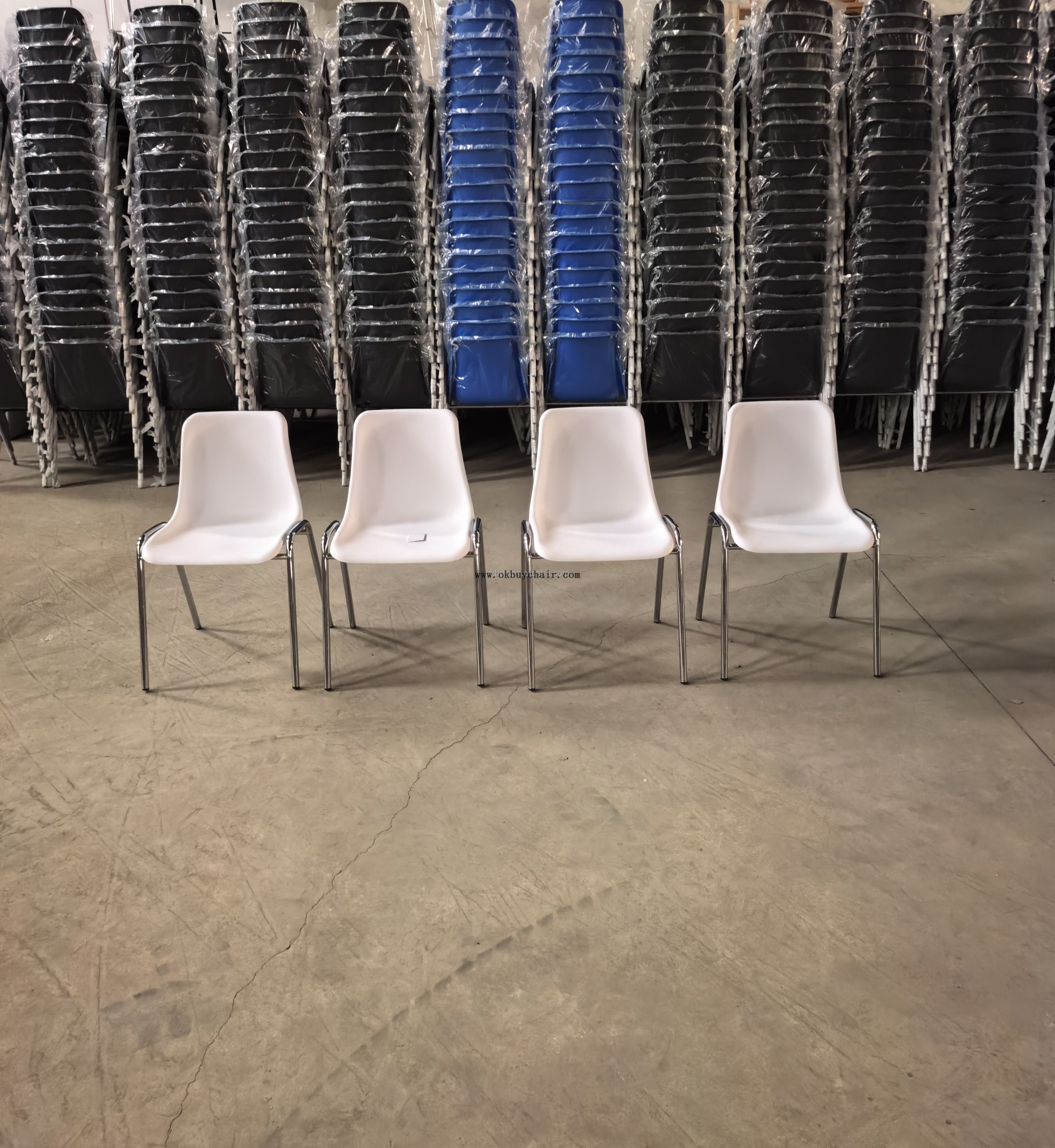 Nordic Modern PP Plastic Dining Chair with Chrome Metal Legs Stackable
