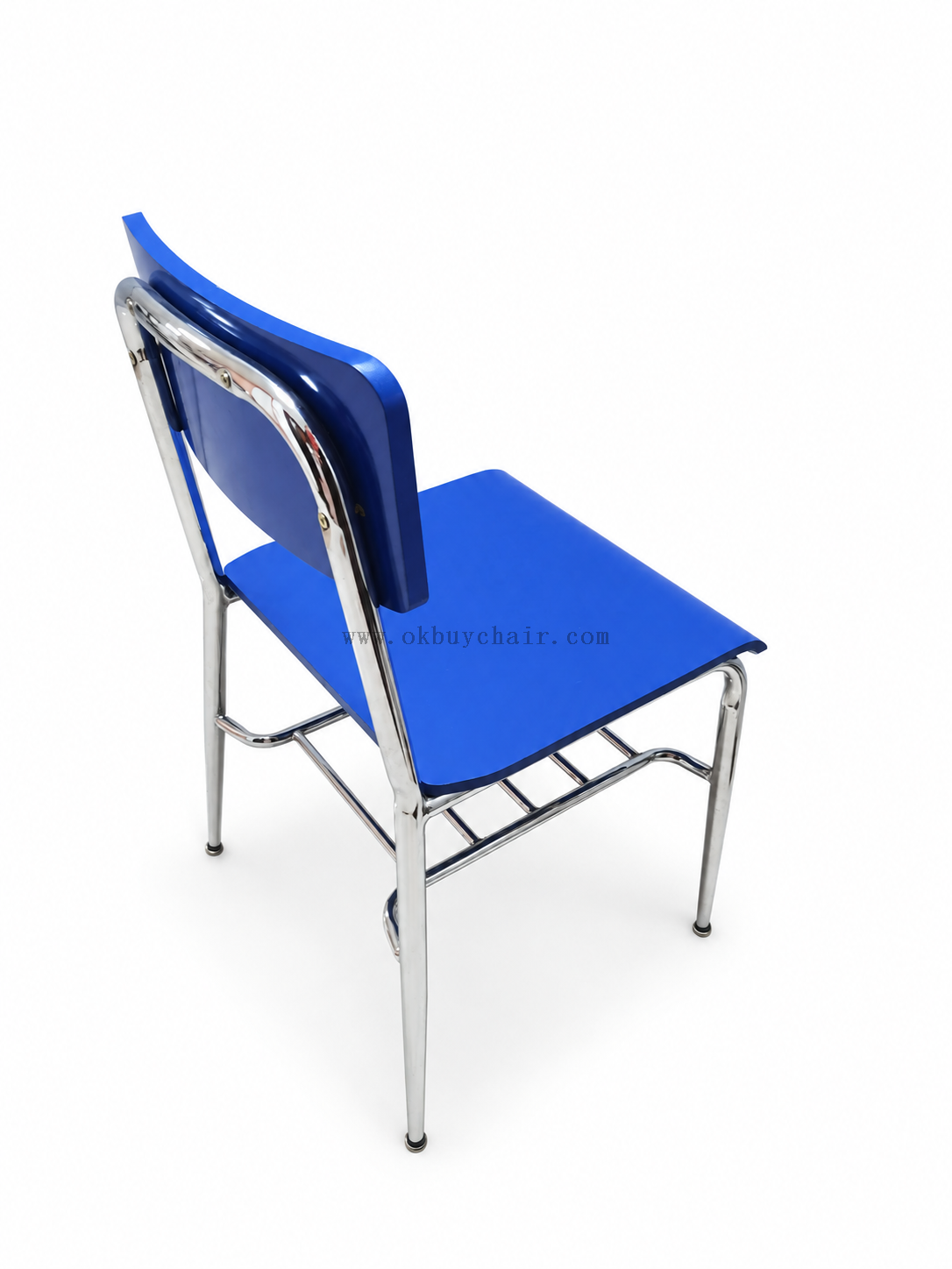 OK-2069 Glossy PP Training Chair with Cushioned Plywood Seat, Bookrack and Chrome-Plated Metal Frame