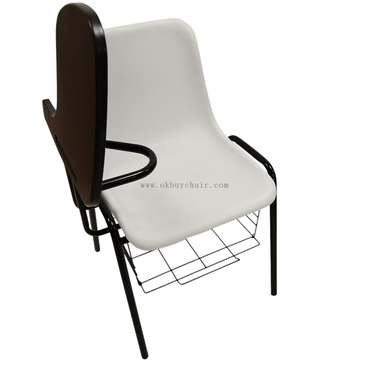 OK-505XGS Modern Ergonomic School Chair with Writing Tablet and Storage Basket Metal Frame PP Plastic Student Classroom Lecture Training Chair