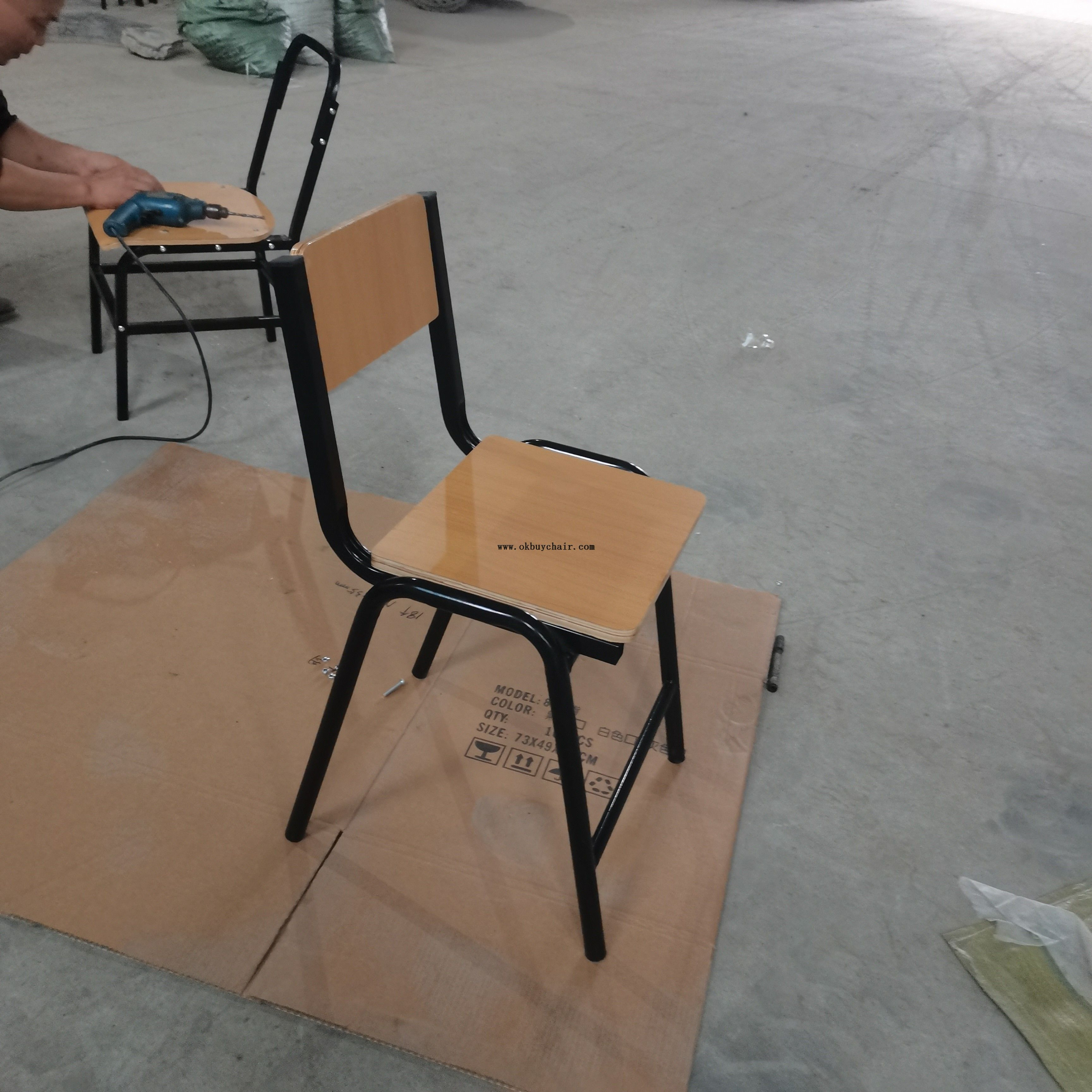 2066 KD Wood Board Training Chair with Durable Metal Frame, Space-Saving Stackable Seating for Multi-purpose Hall and Rental