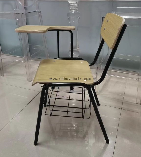 Heavy Duty Educational Chair with Plywood Desk Board and Hanging Rack for Church Auditoriums