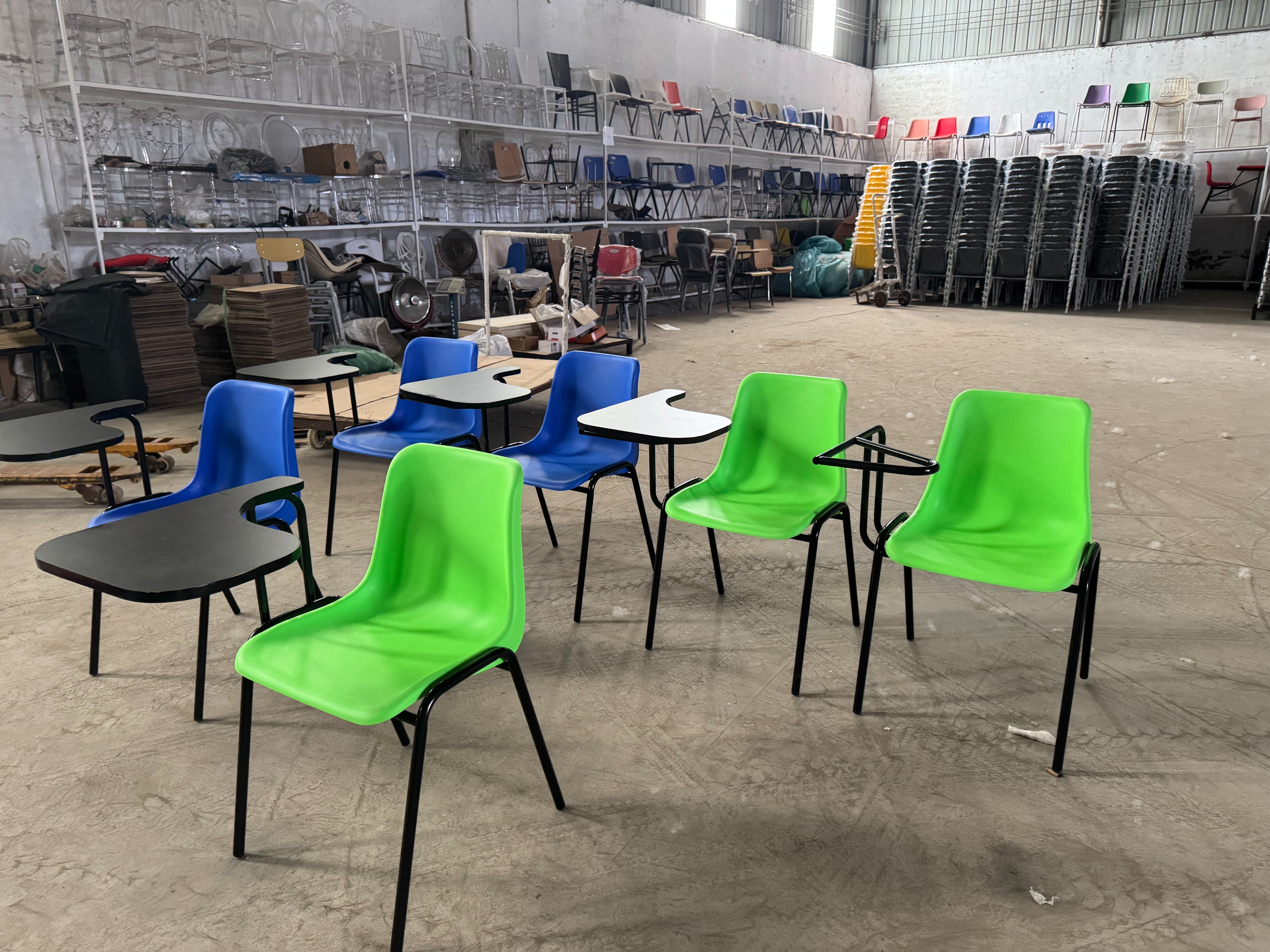 OK-505WDGS Plastic Training Chair with Big Writing Tablet And Hanging Bookrack for Schools