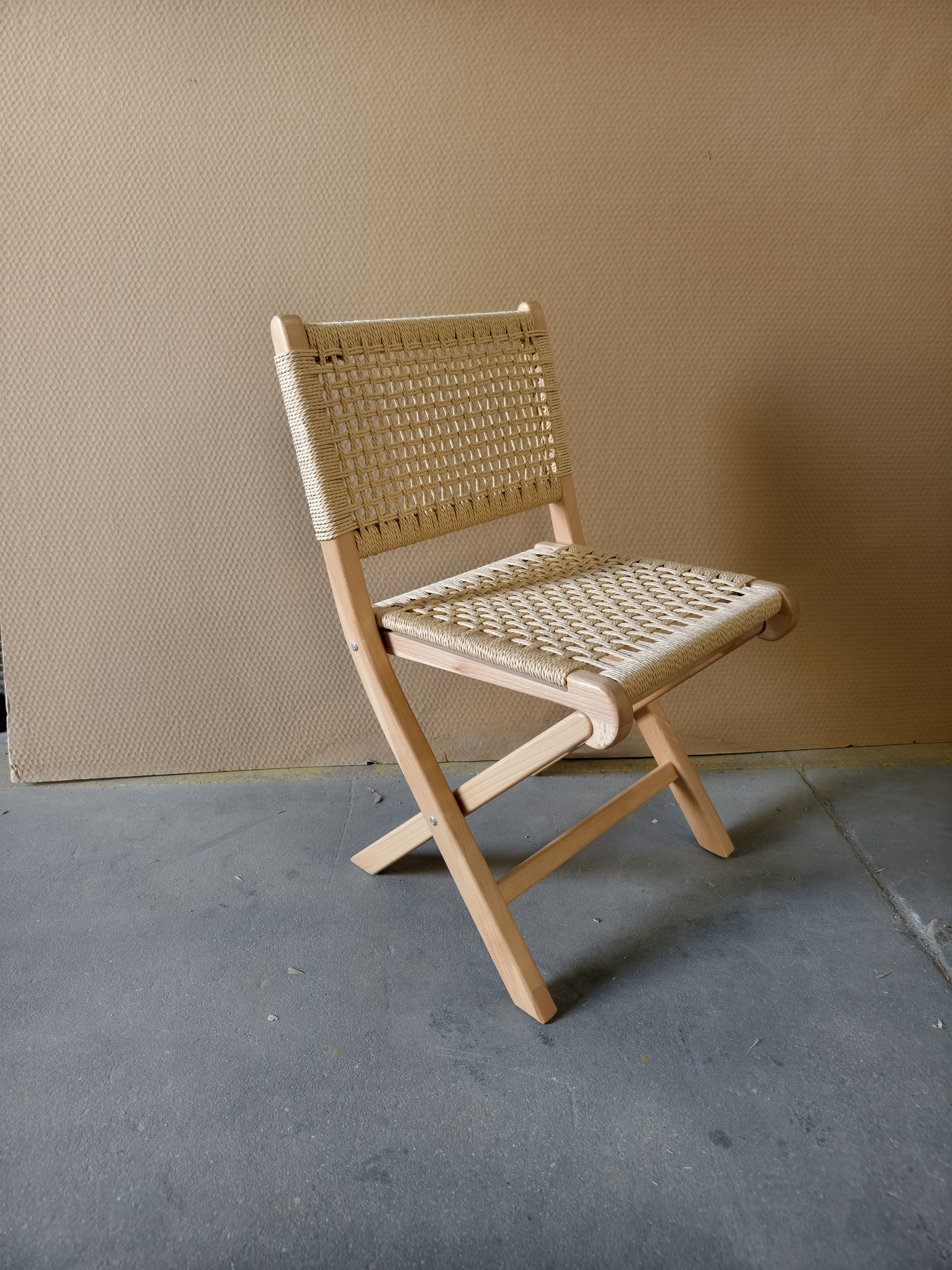 Natural Beech Wood Folding Chair with Woven Rope Seat and Back for Event Rental Conference Seating