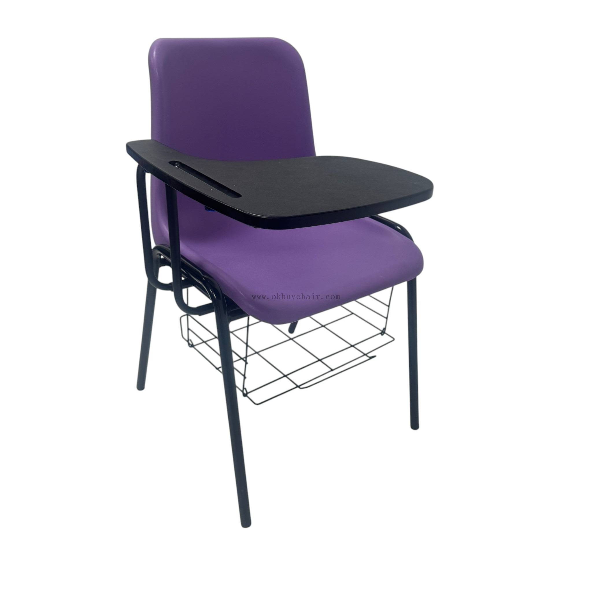 OK-505XGS Modern Ergonomic School Chair with Writing Tablet and Storage Basket Metal Frame PP Plastic Student Classroom Lecture Training Chair