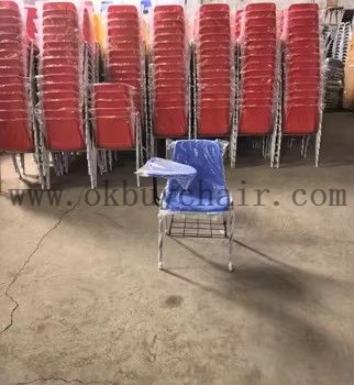 Modern Ergonomic School Chair with Writing Tablet and Storage Basket Metal Frame PP Plastic Student Classroom Lecture Training Chair