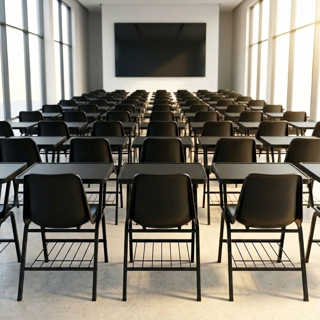 Heavy-Duty Student Chair with Wide Writing Desk & Storage Rack – PP Plastic Seat, Steel Frame, Stackable for Classroom & School Use