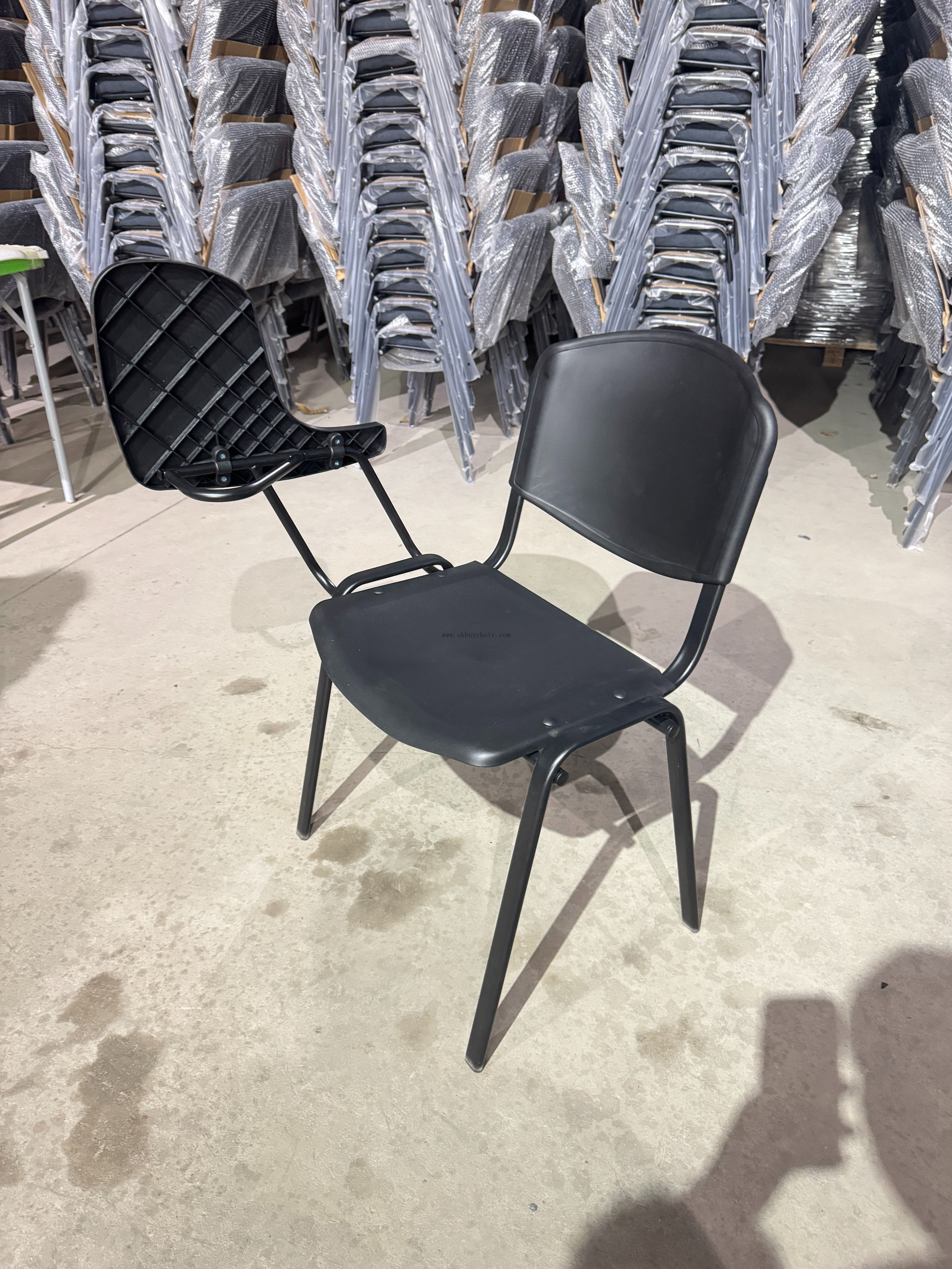 OK-510X Powder Coated Leg Plastic Conference Chair with Writing Tablet for Conference Halls