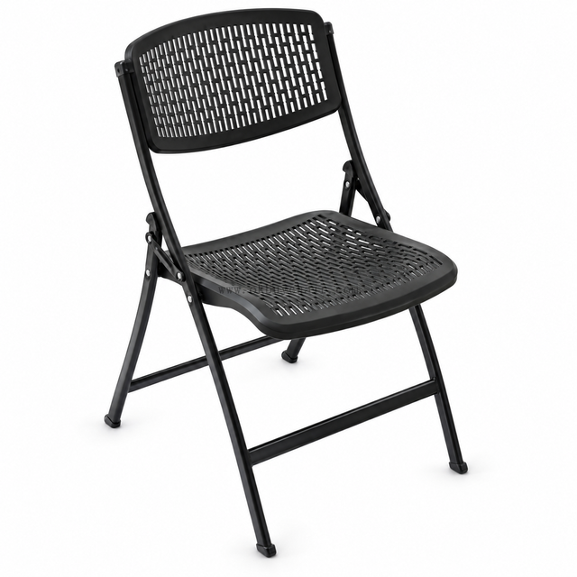 OK-344 Black Mesh PP Folding Chair with Powder Coated Steel Frame for Training Conference and Event Seating