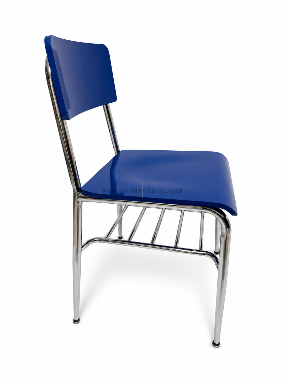 OK-2069 Glossy PP Training Chair with Cushioned Plywood Seat, Bookrack and Chrome-Plated Metal Frame