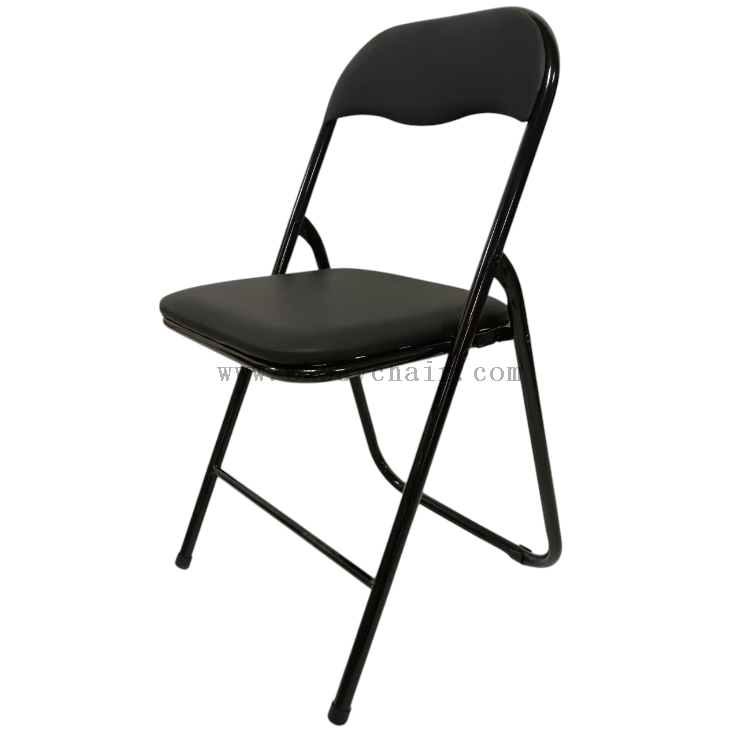 Black Padded Folding Training Chair with PVC Upholstery and Steel Frame for Conference School Events