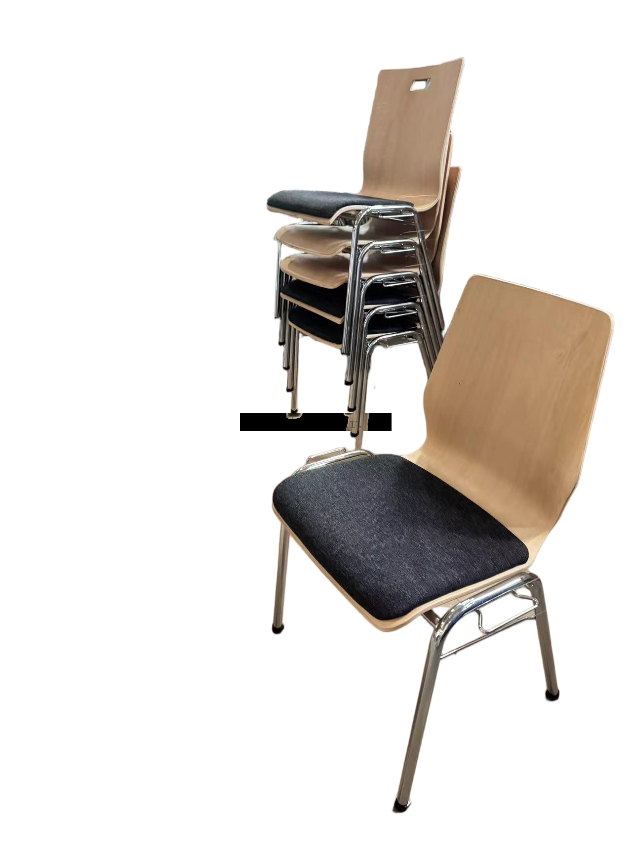 OK-2062S Stackable Plywood Conference Chair with Upholstered Seat and Chrome Frame