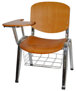 chrome leg plywood conference chair with writing pad and bookrack