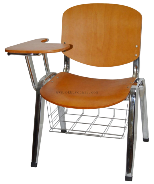 chrome leg plywood conference chair with writing pad and bookrack