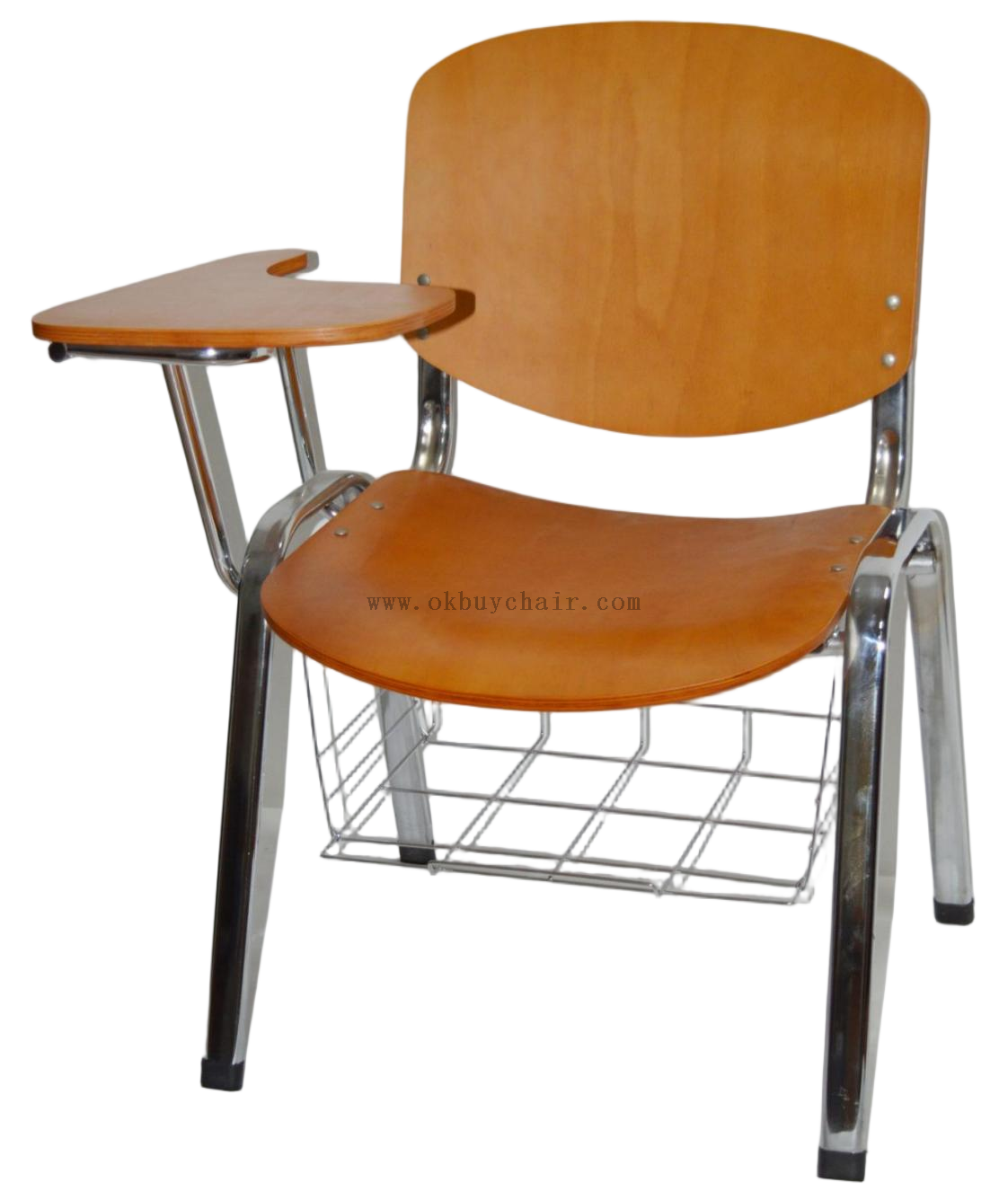 chrome leg plywood conference chair with writing pad and bookrack