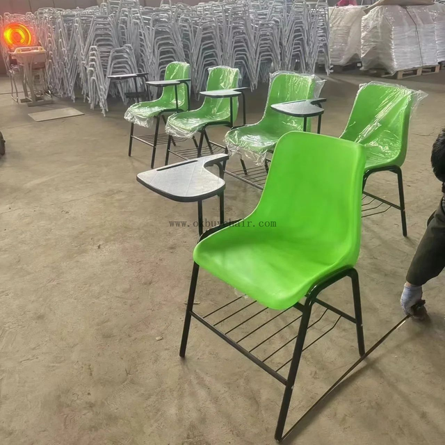 Stackable Student Training Chair with Writing Tablet Desk PP Plastic Classroom Lecture School Chair with Metal Frame