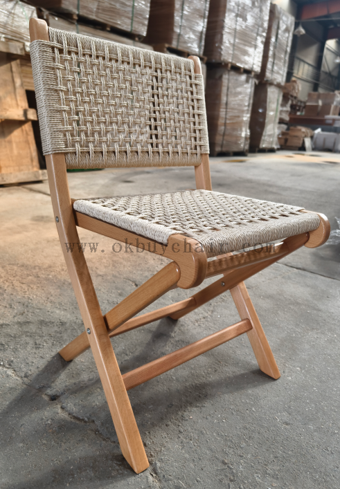 Natural Beech Wood Folding Chair with Woven Rope Seat and Back for Event Rental Conference Seating