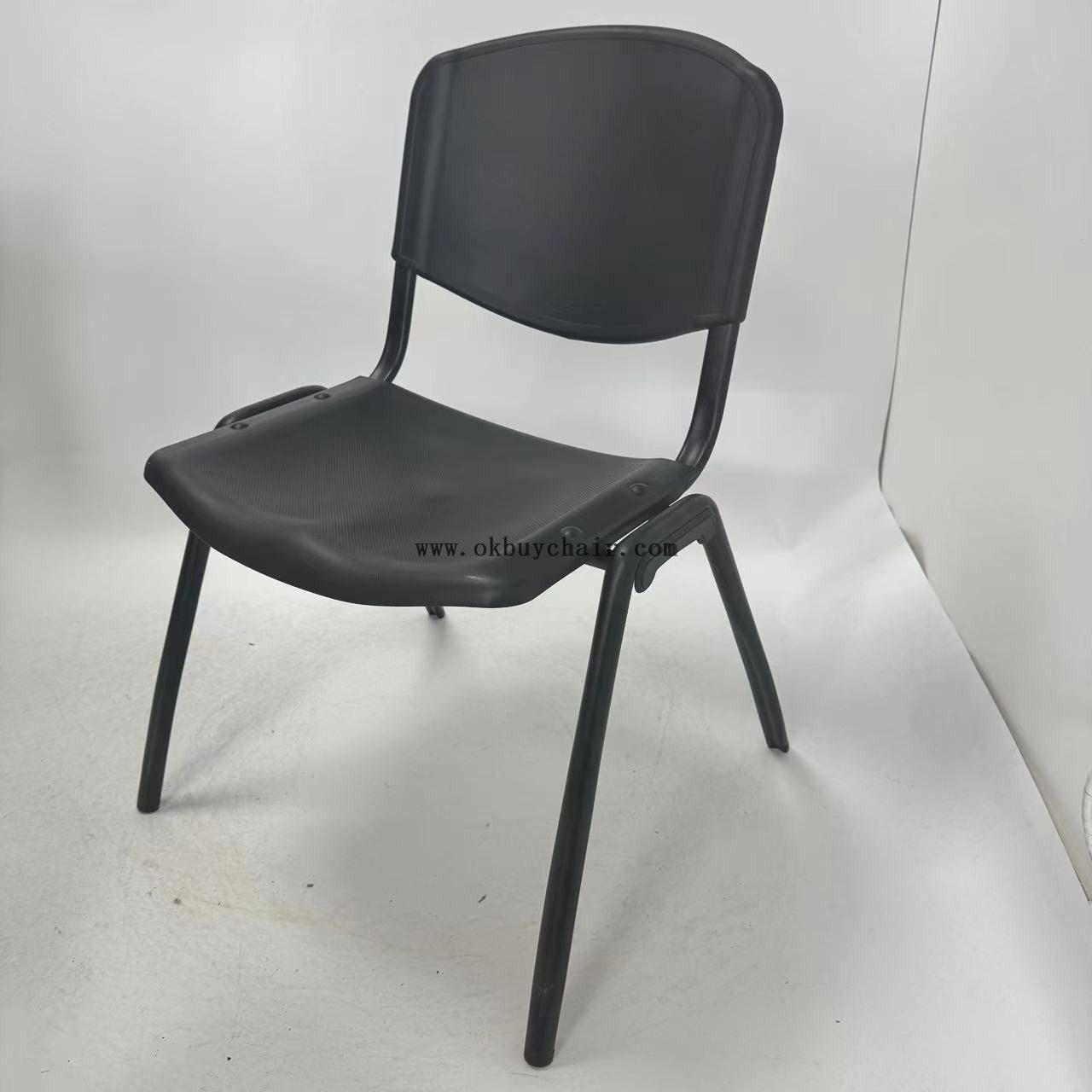 OK-510M Black Powder Coated Legs Cushion Seat Stackable Plastic Chair