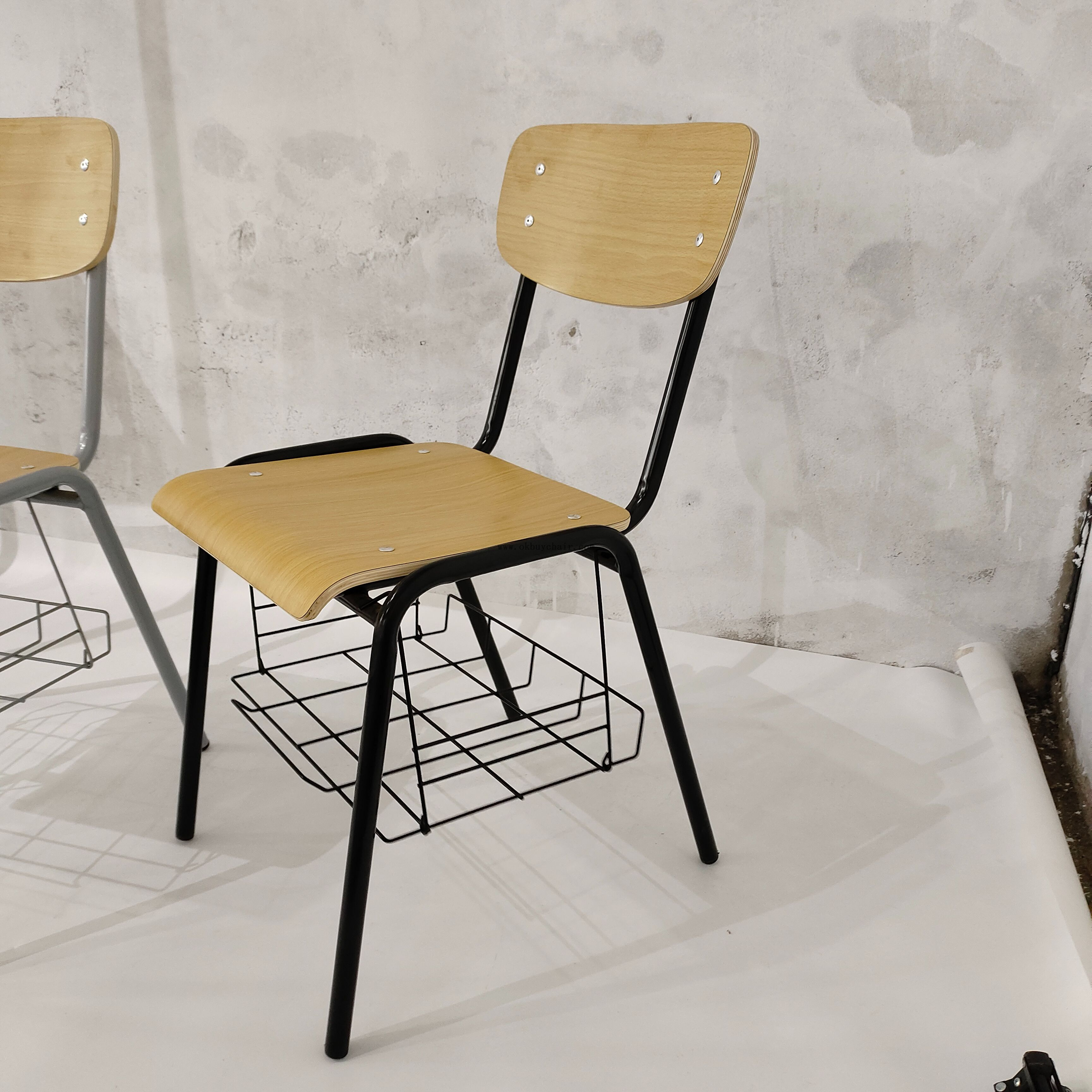 Heavy Duty Educational Chair with Plywood Desk Board and Hanging Rack for Church Auditoriums